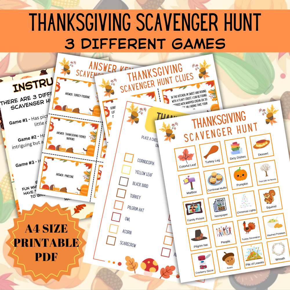 Hosting Thanksgiving? Ultimate Thanksgiving Day Family Fun Scavenger Hunt - Print Now