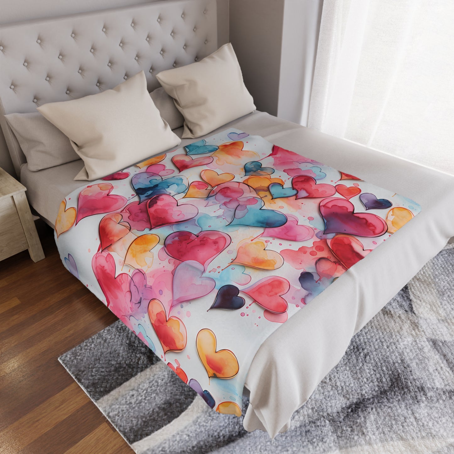 Valentine's Day Blanket for your Loved One! Watercolor Painted Heart Design - High Quality Microfiber Blanket - 3 Sizes Available