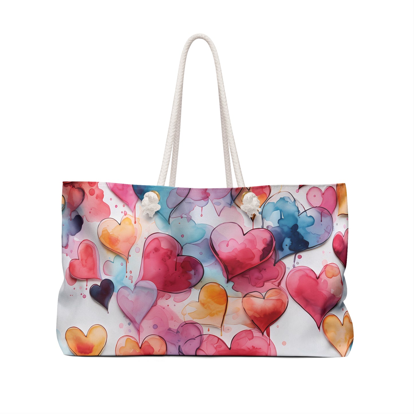 Beautiful Weekender Bag - Watercolor Painted Hearts Design - Perfect for the gym, beach, dance class, bridesmaid or sleepovers!