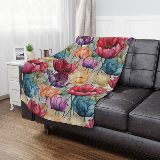 Ultimate Valentine's Day Gift - High Quality Microfiber Blanket - Watercolor painted Tulip Flower Design - 3 Sizes Available