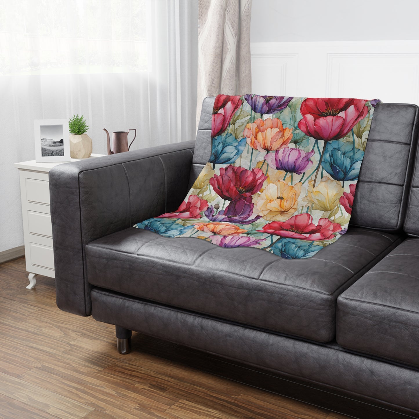 Ultimate Valentine's Day Gift - High Quality Microfiber Blanket - Watercolor painted Tulip Flower Design - 3 Sizes Available
