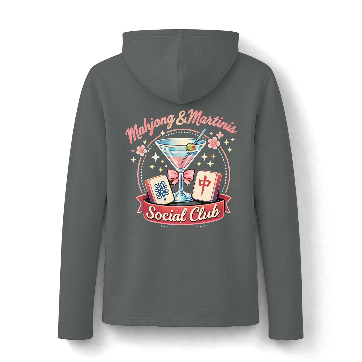 Women's Mahjong Social Club Hoodie — Mahjong & Martinis Graphic Hooded Long Sleeve