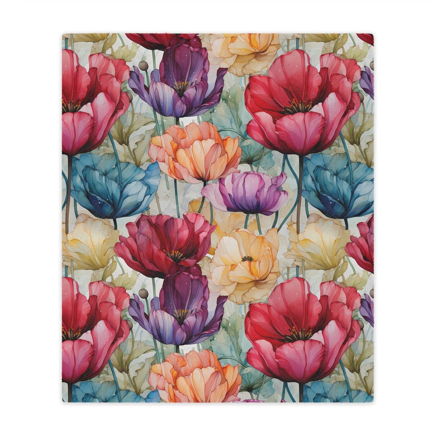 Ultimate Valentine's Day Gift - High Quality Microfiber Blanket - Watercolor painted Tulip Flower Design - 3 Sizes Available