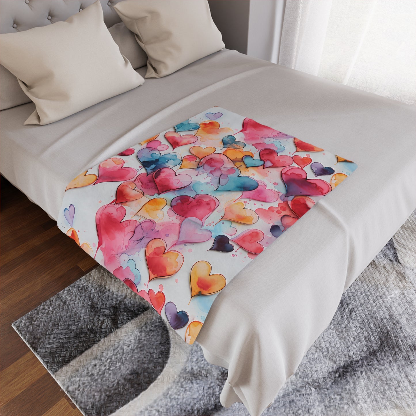 Valentine's Day Blanket for your Loved One! Watercolor Painted Heart Design - High Quality Microfiber Blanket - 3 Sizes Available