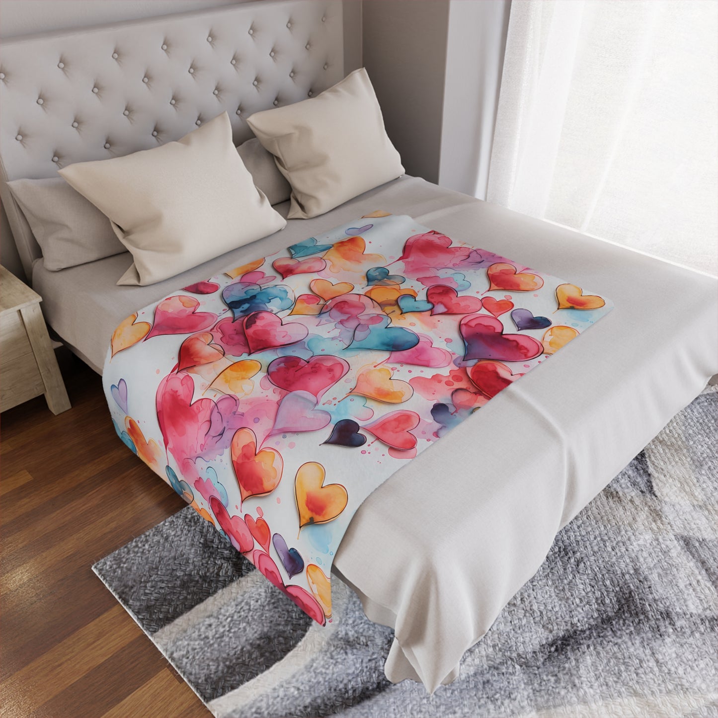 Valentine's Day Blanket for your Loved One! Watercolor Painted Heart Design - High Quality Microfiber Blanket - 3 Sizes Available