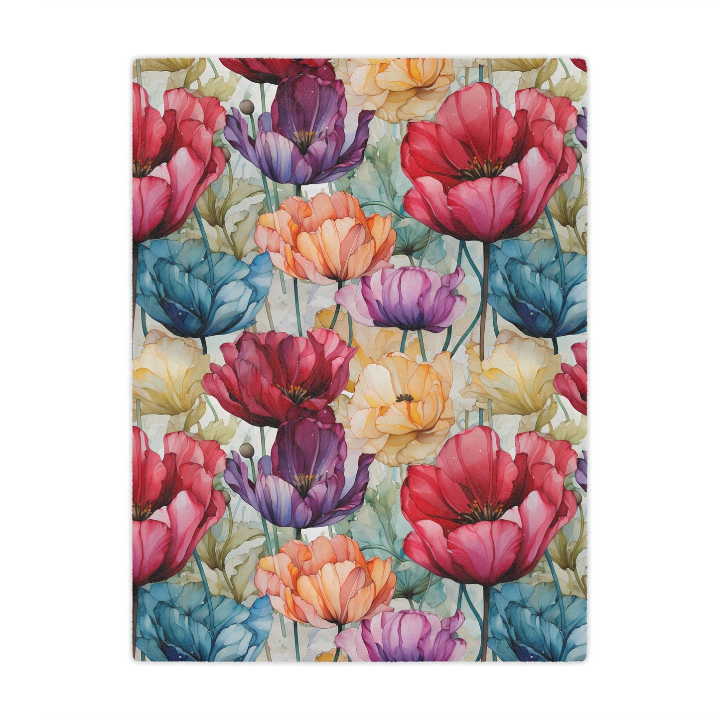 Ultimate Valentine's Day Gift - High Quality Microfiber Blanket - Watercolor painted Tulip Flower Design - 3 Sizes Available