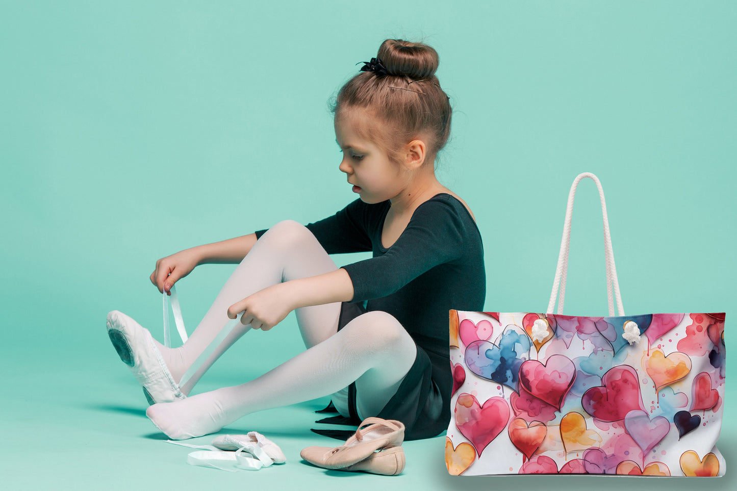 Beautiful Weekender Bag - Watercolor Painted Hearts Design - Perfect for the gym, beach, dance class, bridesmaid or sleepovers!