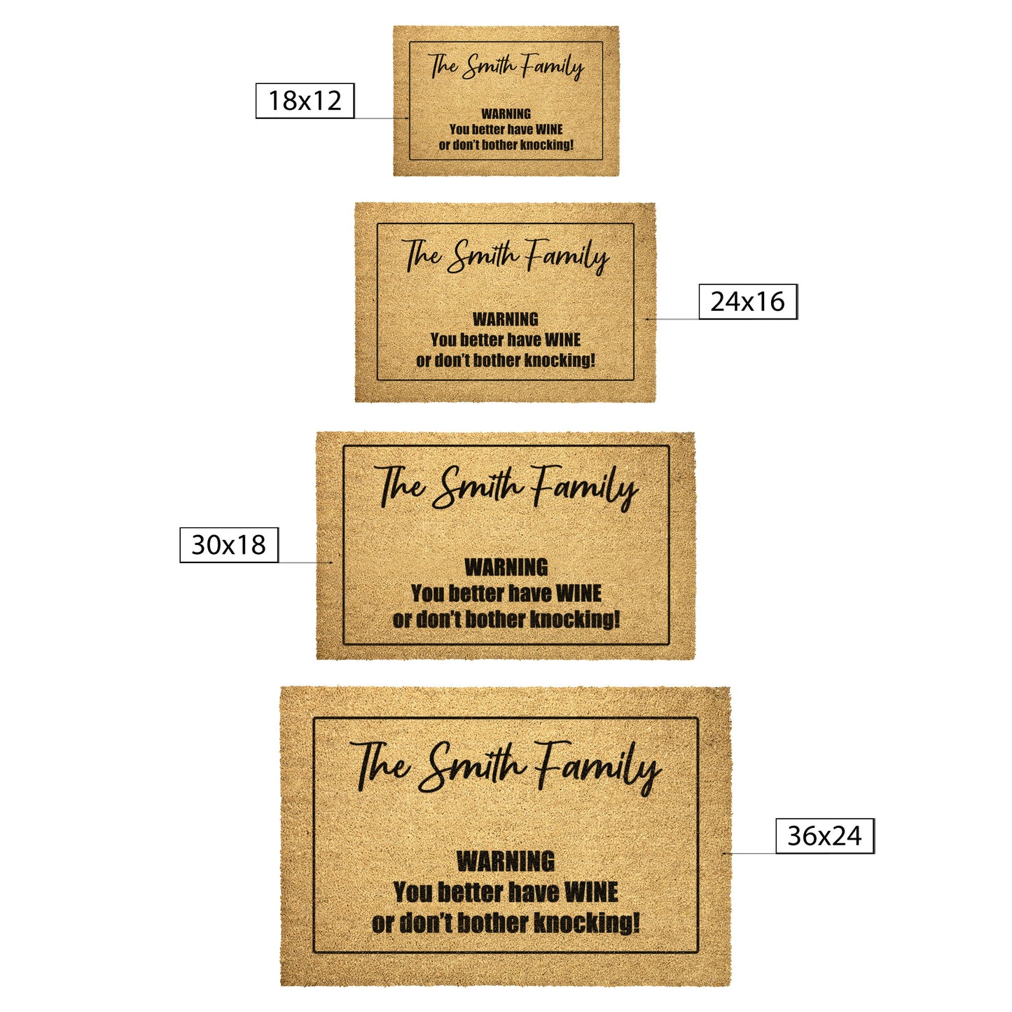 Welcome Doormat - Customizable Doormat for Families - Warning Bring Wine