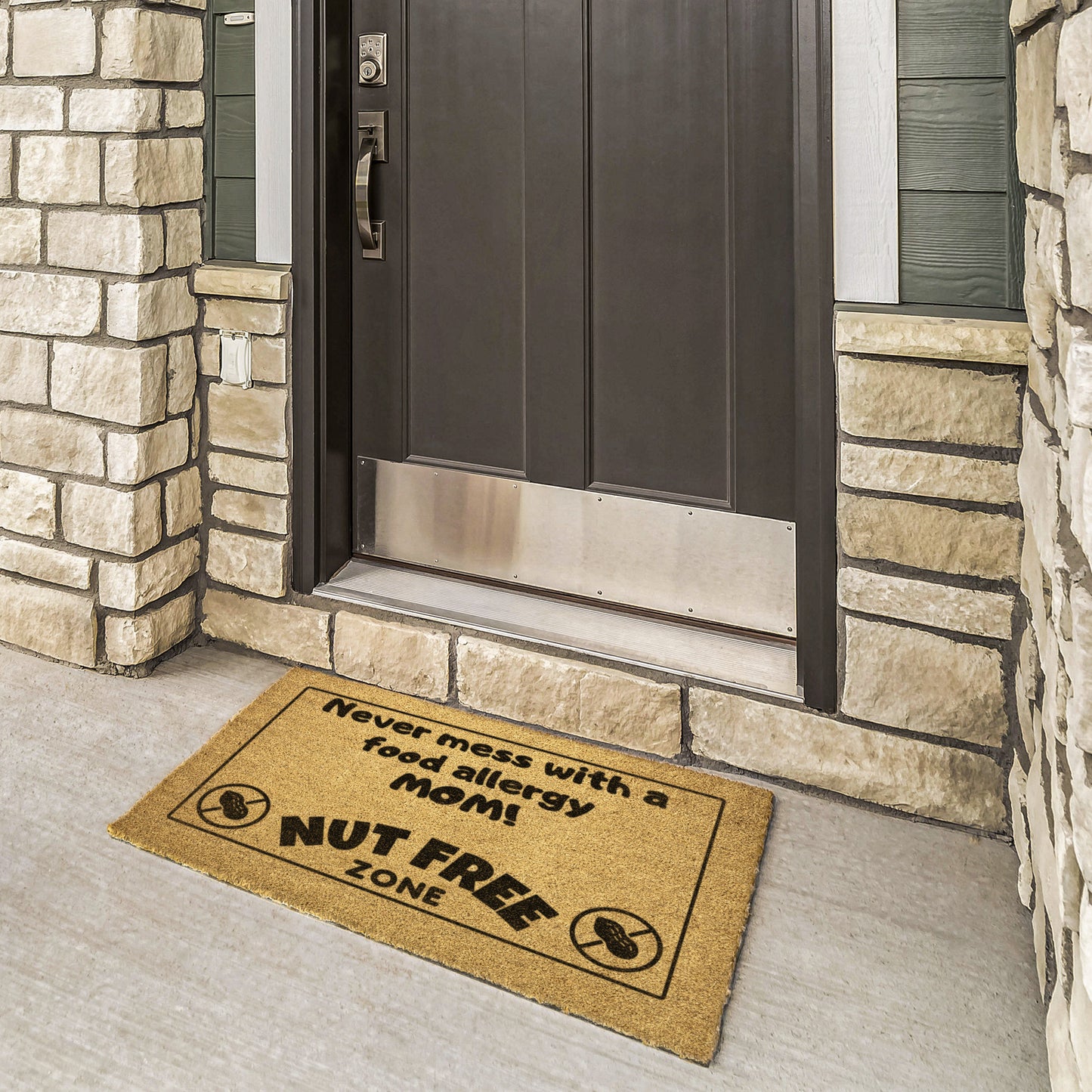 Fun Food Nut Allergy Welcome Door Mat - Don't mess with a food allergy mom! Nut Free Zone