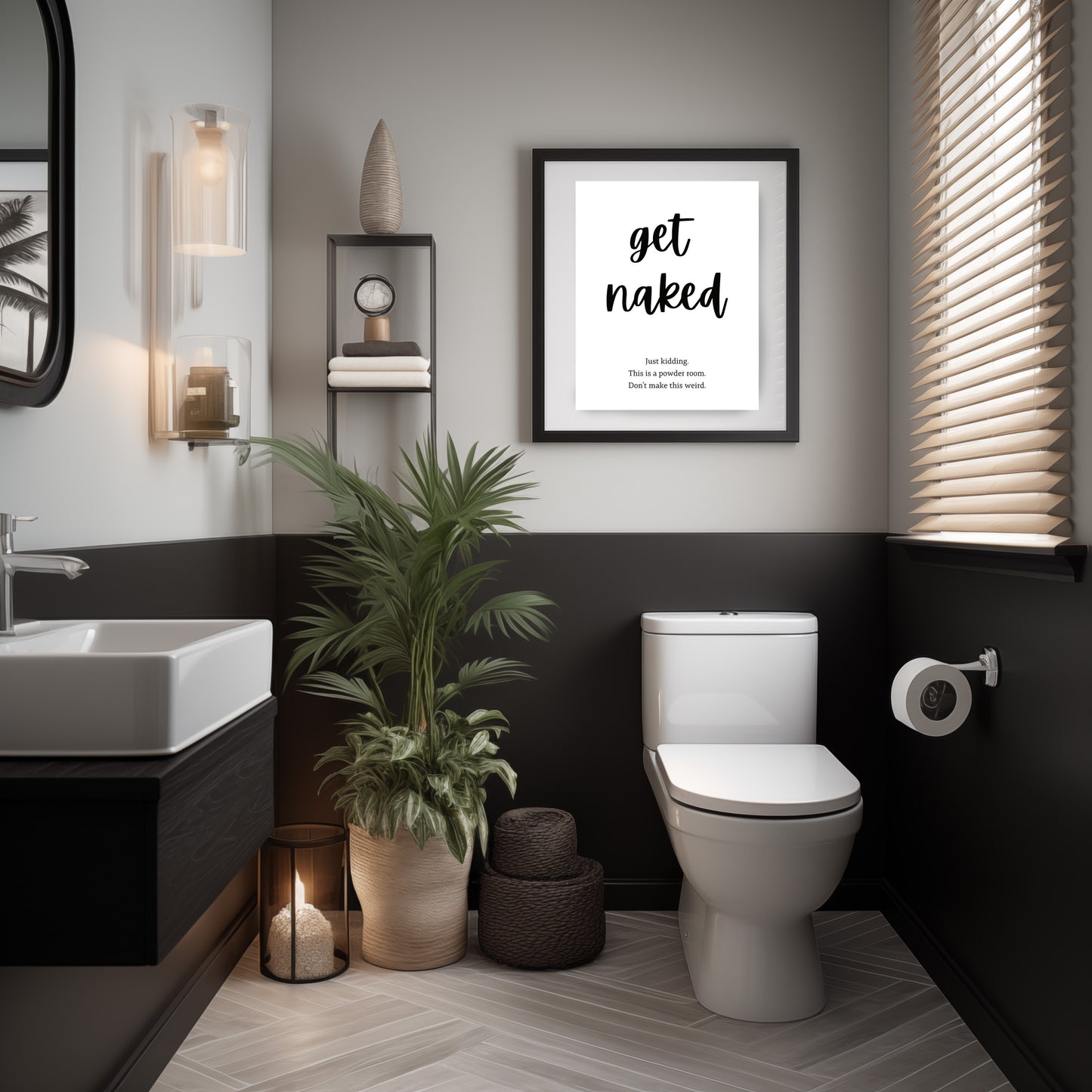 Get Naked Funny Bathroom Printable Wall Art - Instant Digital Download - 4 Sizes