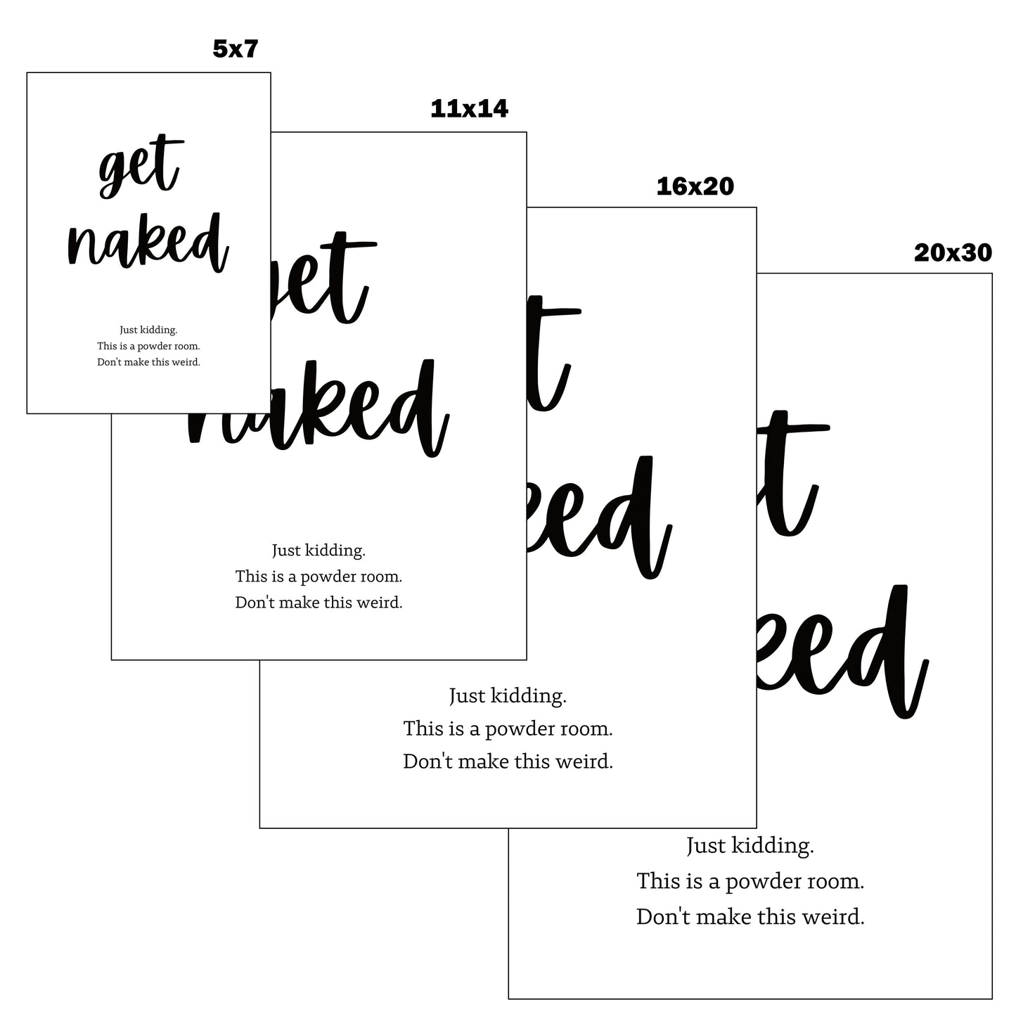 Get Naked Funny Bathroom Printable Wall Art - Instant Digital Download - 4 Sizes