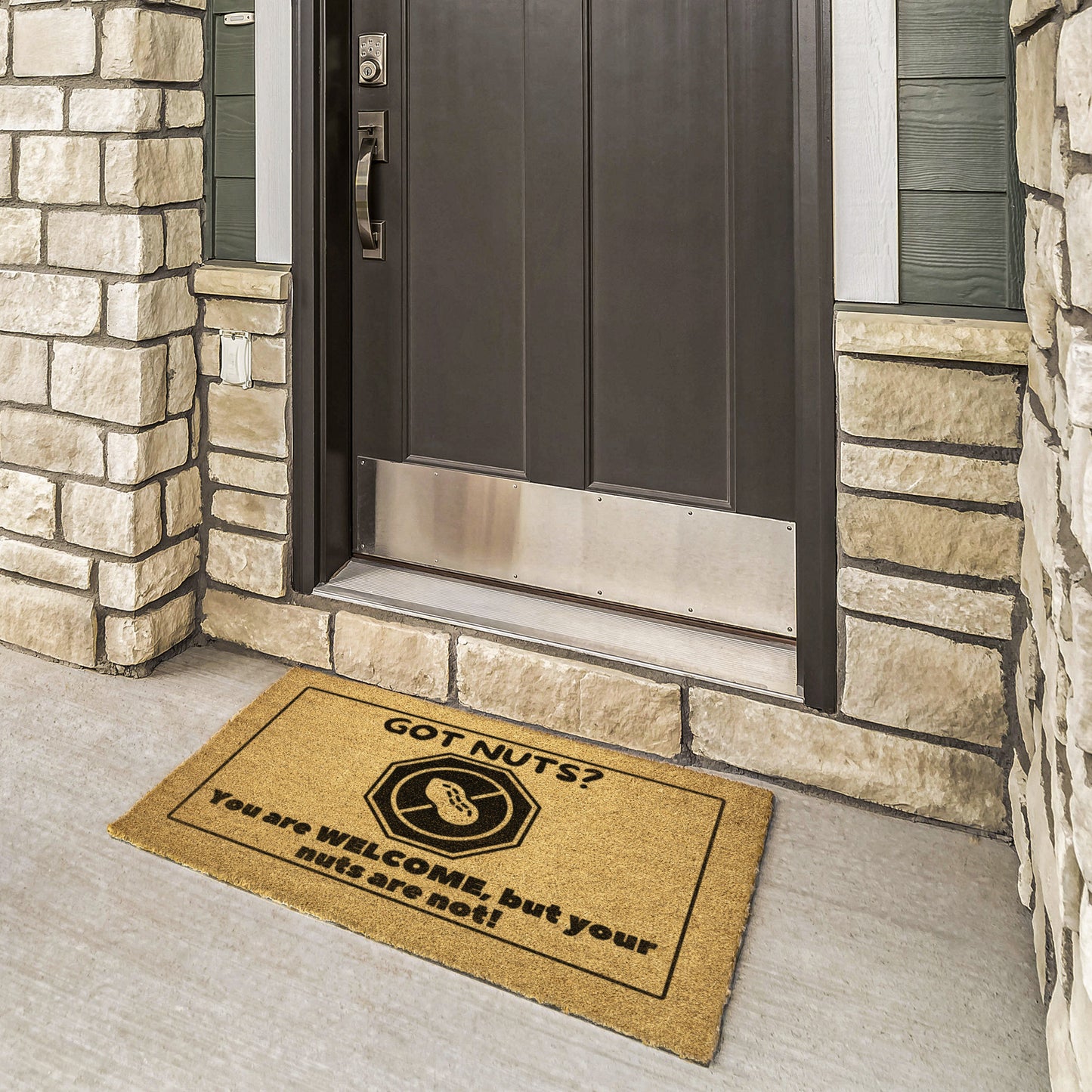 Funny Food Allergy Nut Free Door Mat - Got Nuts? You are welcome but your nuts are not - Nut Free