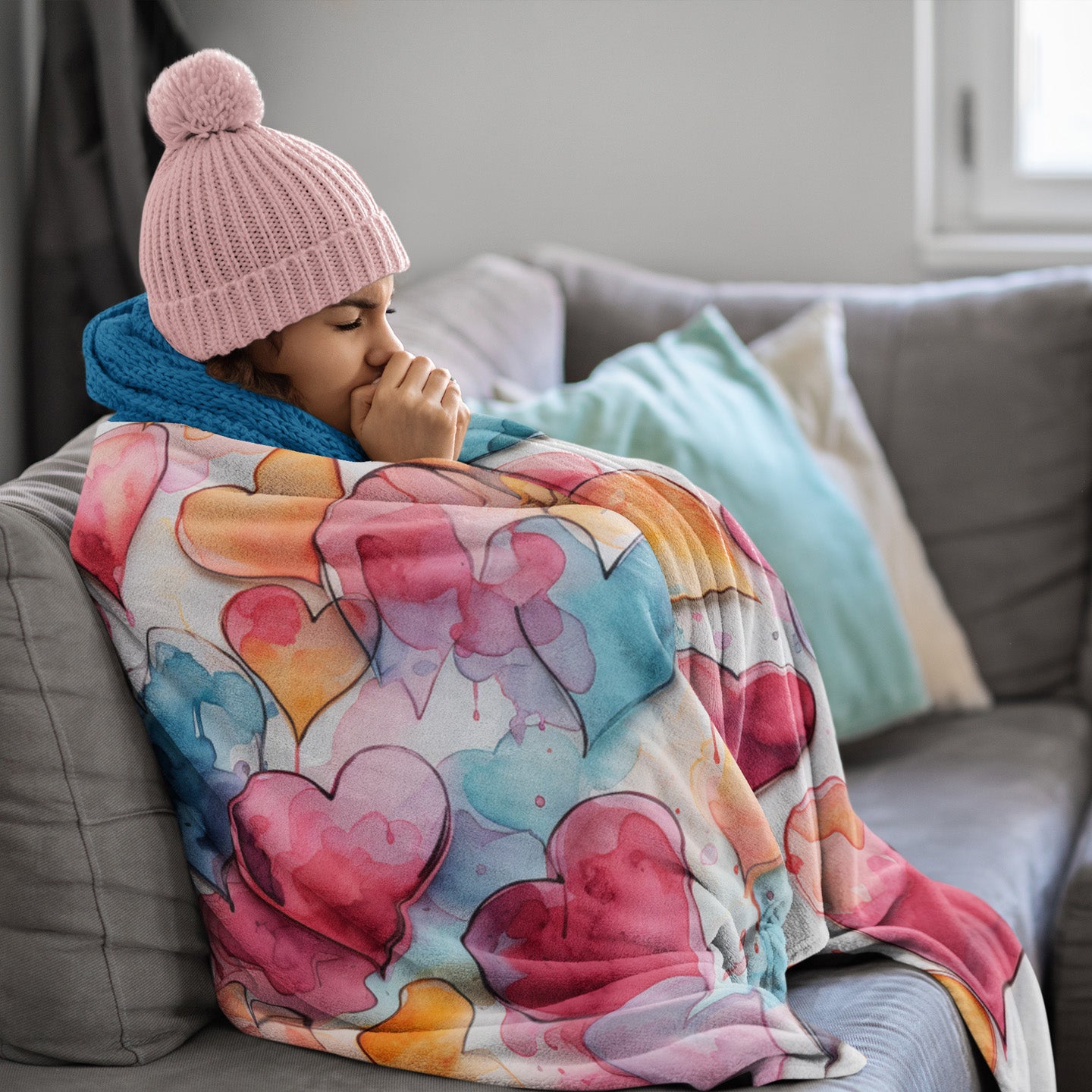 Valentine's Day Blanket for your Loved One! Watercolor Painted Heart Design - High Quality Microfiber Blanket - 3 Sizes Available