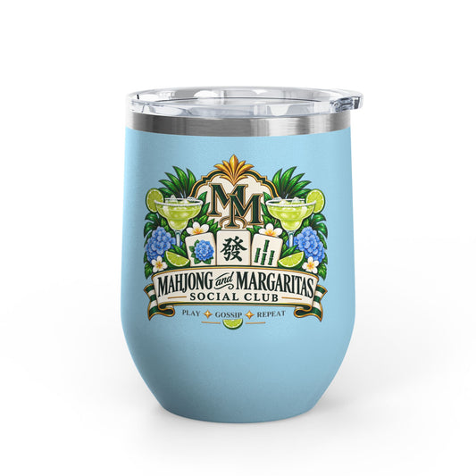 Mahjong & Margaritas Social Club Wine Tumbler – 12oz Insulated Stainless Steel Cup