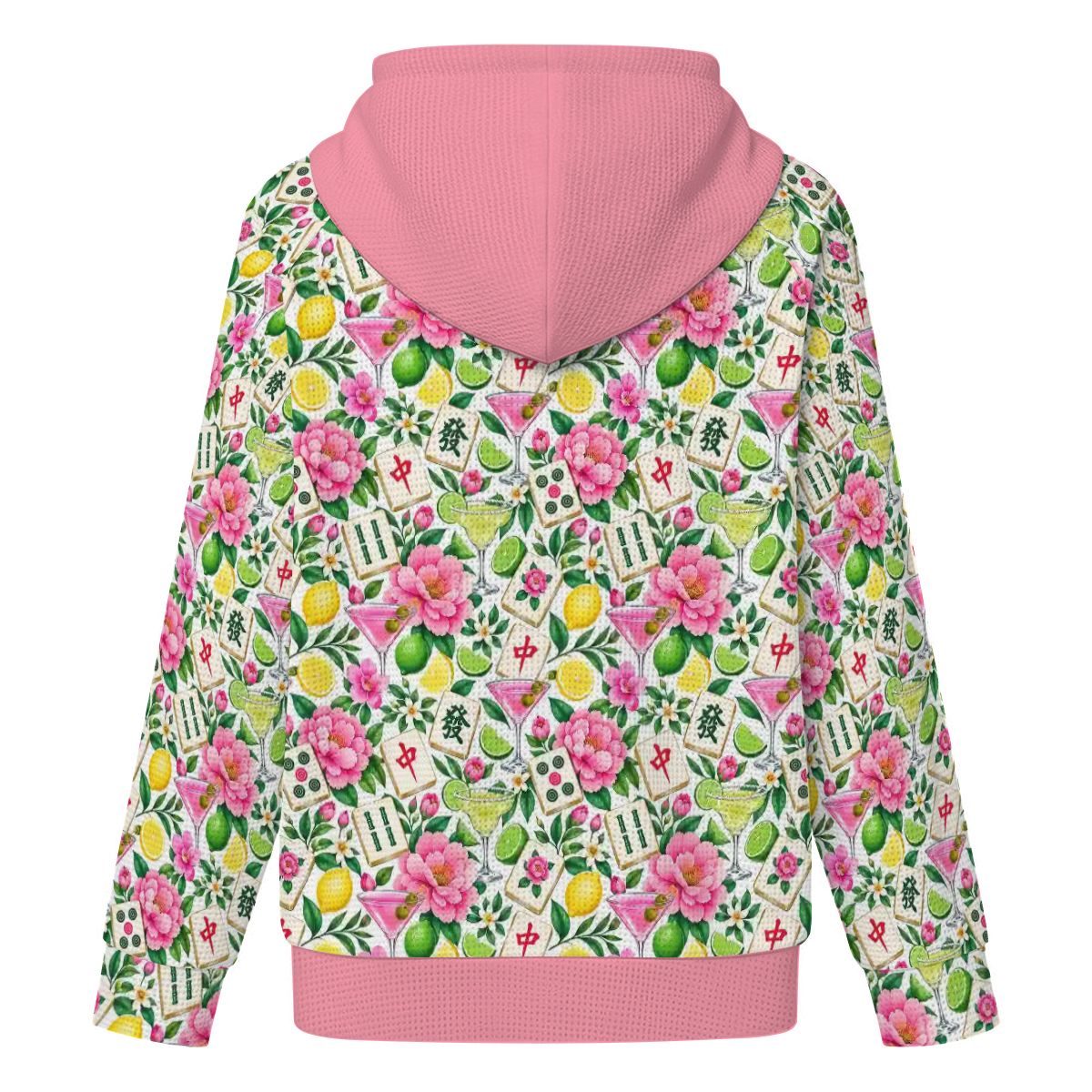 Mahjong and Drinks Pink Women's Full Zip Waffle Knit Hoodie