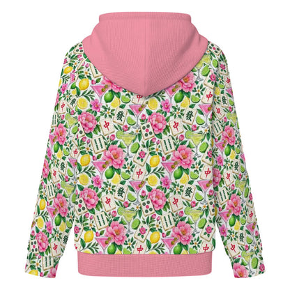 Mahjong and Drinks Pink Women's Full Zip Waffle Knit Hoodie