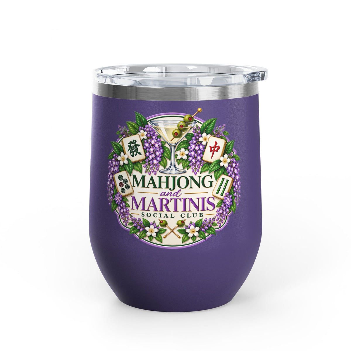 Mahjong & Martinis Social Club Wine Tumbler – 12oz Insulated Stainless Steel Cup