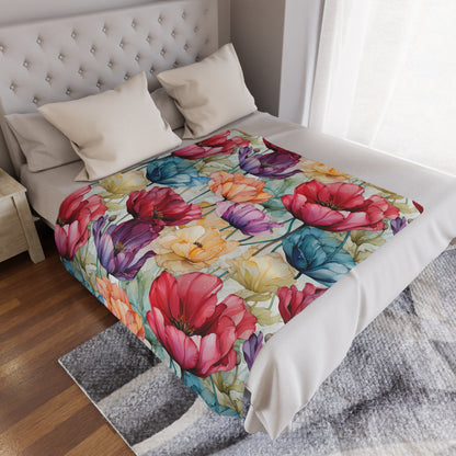 Ultimate Valentine's Day Gift - High Quality Microfiber Blanket - Watercolor painted Tulip Flower Design - 3 Sizes Available