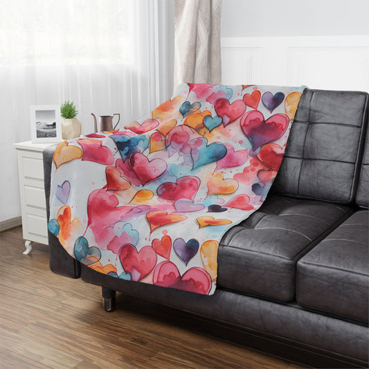 Valentine's Day Blanket for your Loved One! Watercolor Painted Heart Design - High Quality Microfiber Blanket - 3 Sizes Available