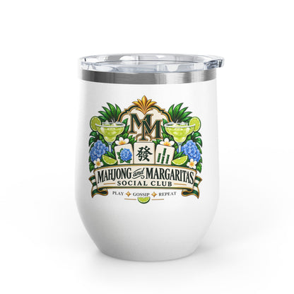 Mahjong & Margaritas Social Club Wine Tumbler – 12oz Insulated Stainless Steel Cup