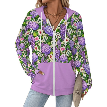 Women's Mahjong Full Zip Waffle Knit Hoodie
