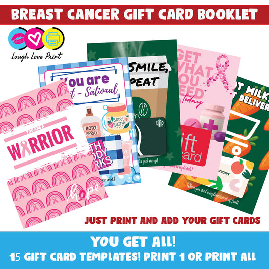 Breast Cancer Care Package Gift Card Booklet - Excellent for lifting someones spirits - INSTANT Printable Download