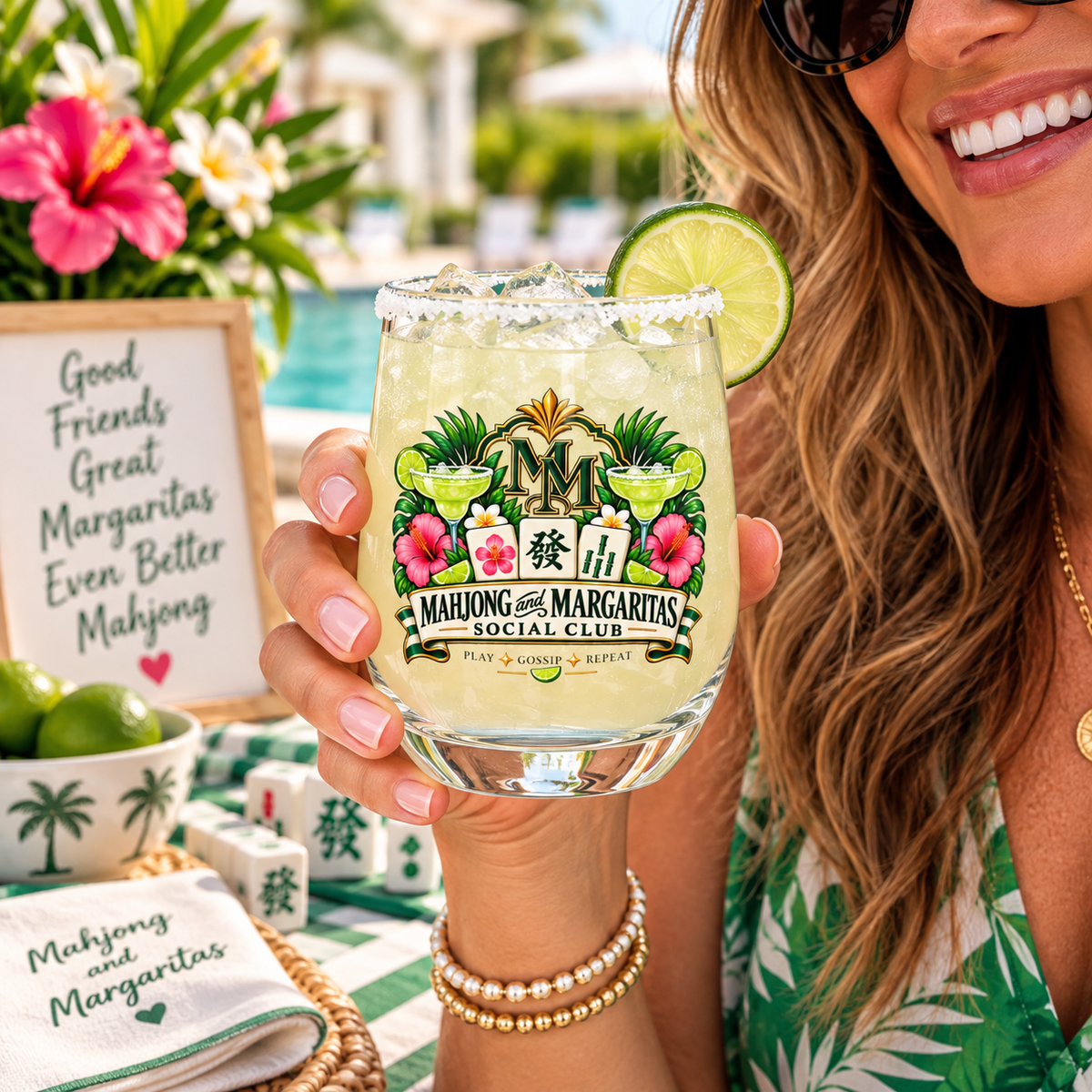 Mahjong & Margaritas Social Club 6 oz Cocktail Glass