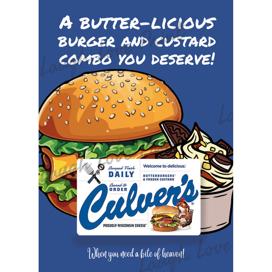 Gift Card Holder - Culver's Restaurant - Add to any of the other Gift Card Books - Printable Instant Download Gift