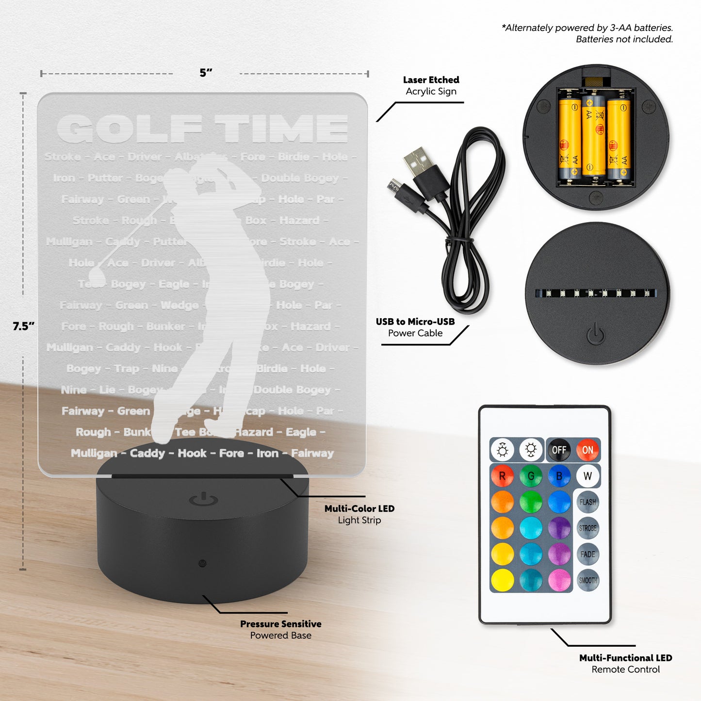 LED Sign - Golf Time - Perfect Gift for Dads, Husbands, Friends and all Golf Lovers