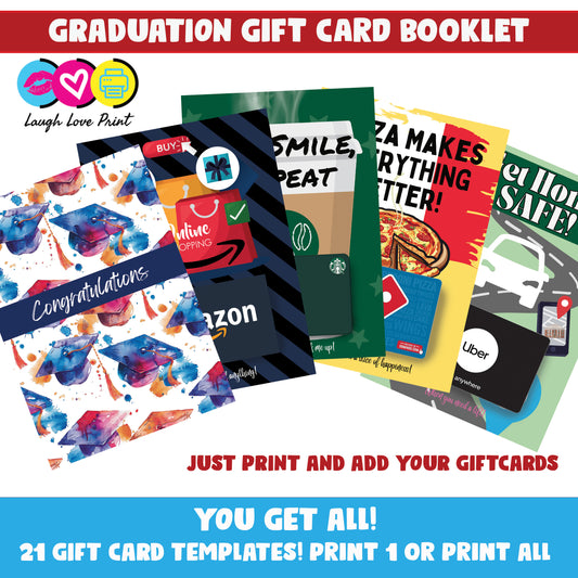 Graduation Gift Card Booklet - Excellent Gift for a College Grad or High School Graduation Gift  INSTANT Printable Download