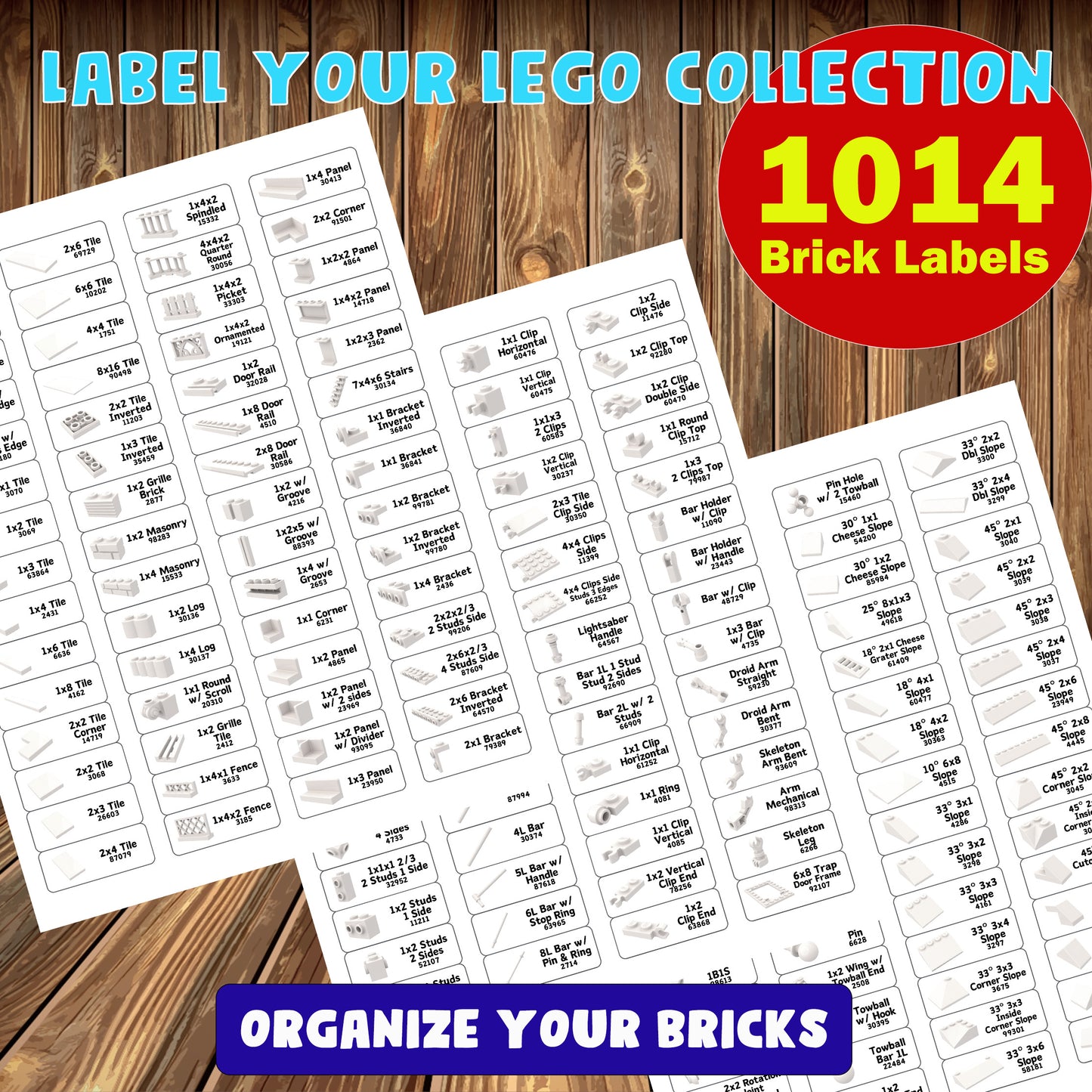 Ultimate Organization for Your LEGO BRICK Collection - Download and Print 1014 Labels of Different Bricks in BW - Instant Toy Organization