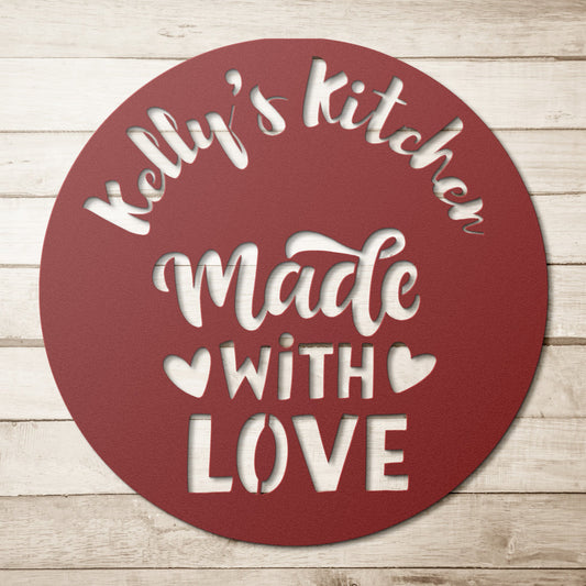 Made with Love Kitchen Metal Sign - Customize - Perfect Kitchen Art - Best Cook's Gift