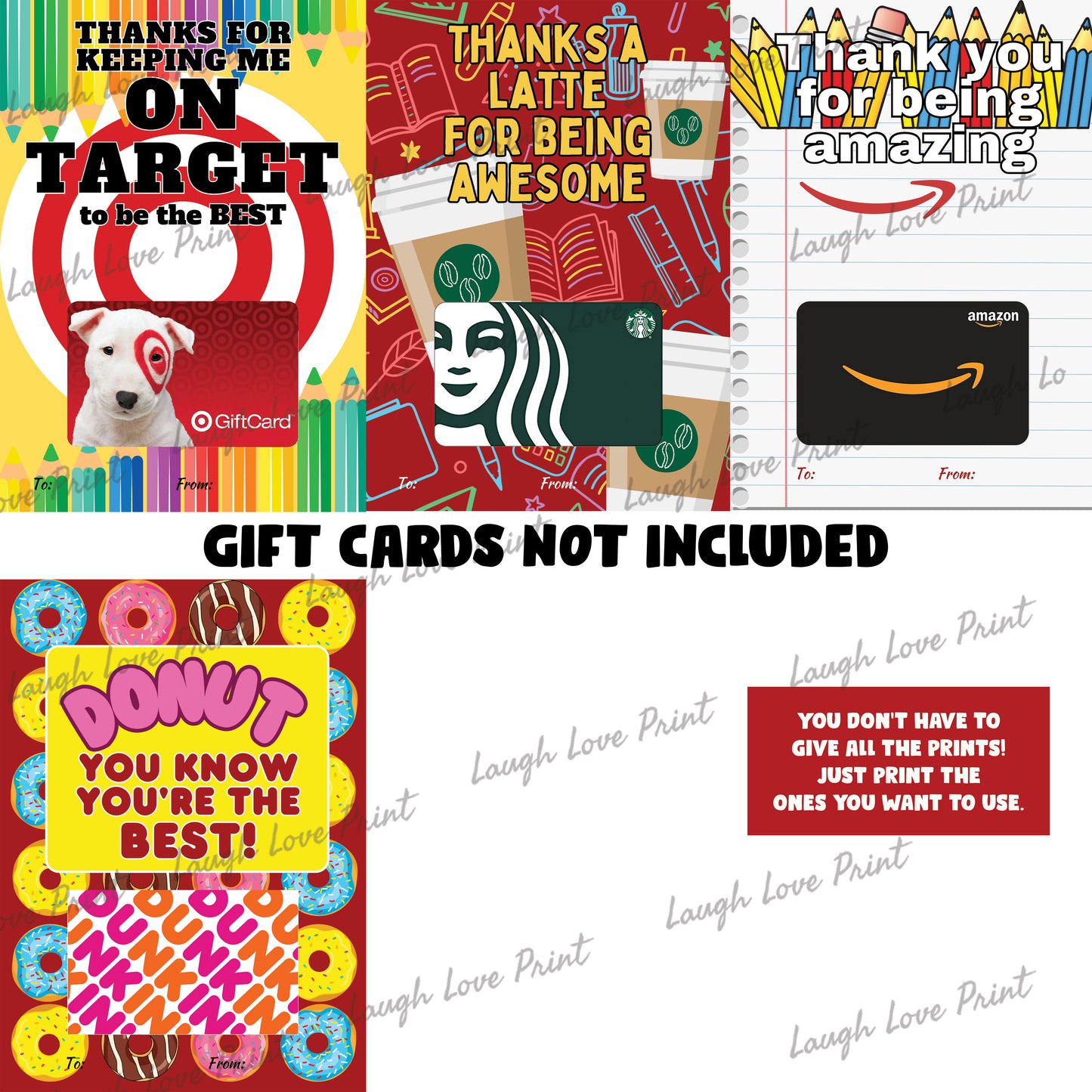 Teacher Appreciation End of Year Gift - Gift Card Holders (5x7) - Teacher Gift Cards - INSTANT Printable Download - Best Teacher Gifts