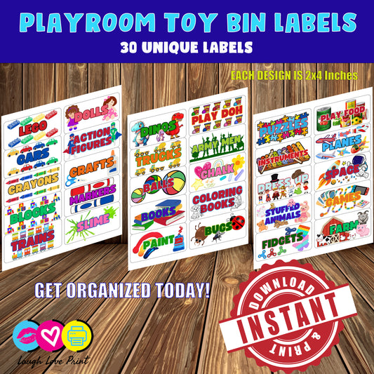 playroom toy bin labels organizing