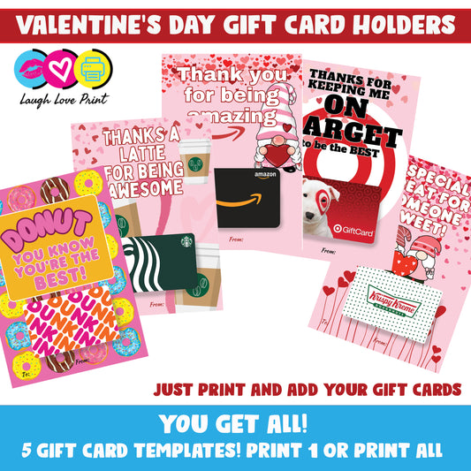 Valentine's Day Gift Card Holders (4x6) - Excellent Gift for Friends, Teachers and more - INSTANT Printable Download