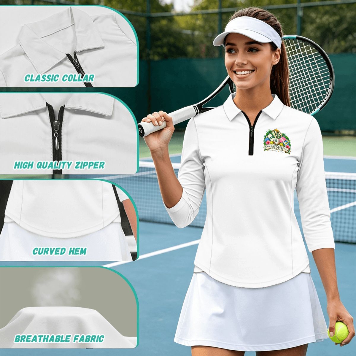 Mahj & Pickleball Social Club Women’s Quarter-Zip Performance Polo