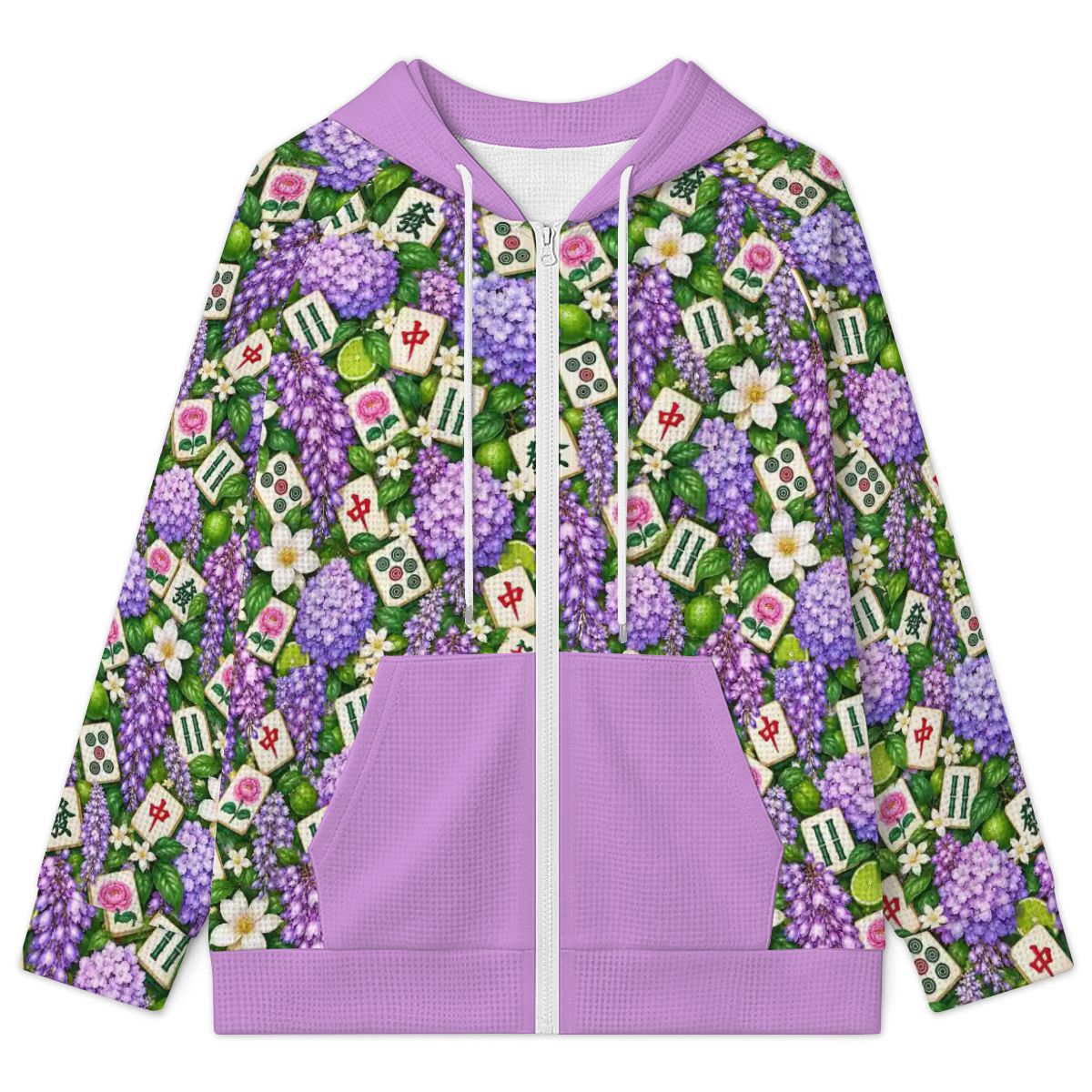 Women's Mahjong Full Zip Waffle Knit Hoodie